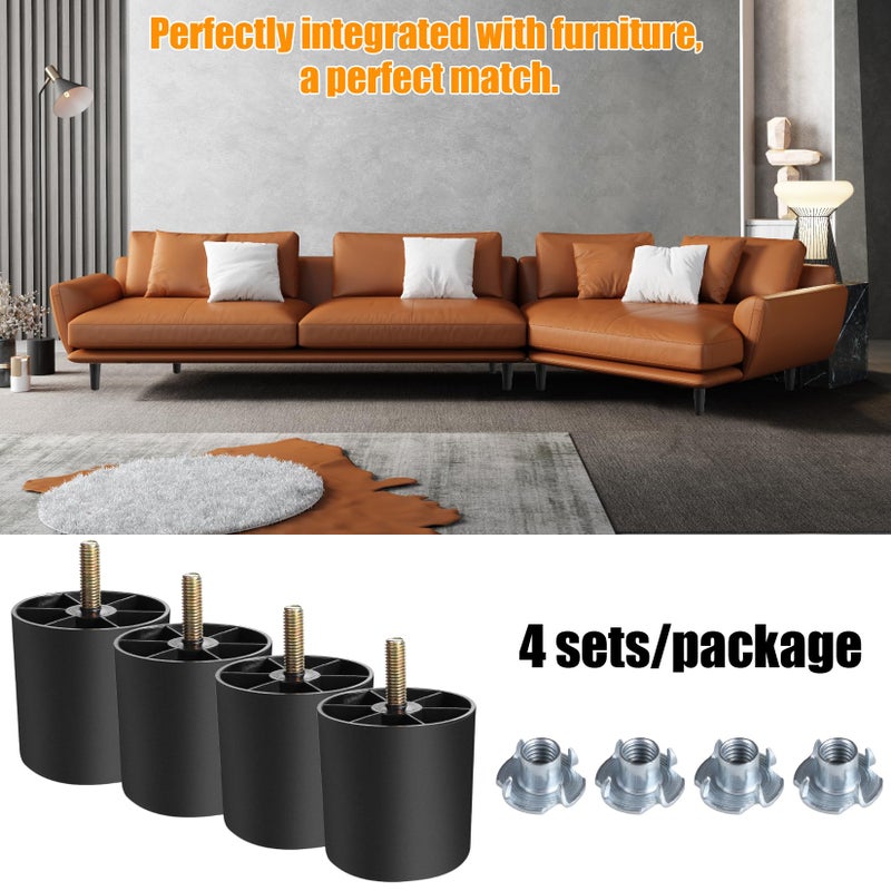 Manesi 2-3/4 inch Plastic Furniture Legs, Round Tapered Table Legs Black Sofa Legs Replacement Legs with M8 Hanger Bolts for Couch Table Sofa, Pack of 4 - Image 3
